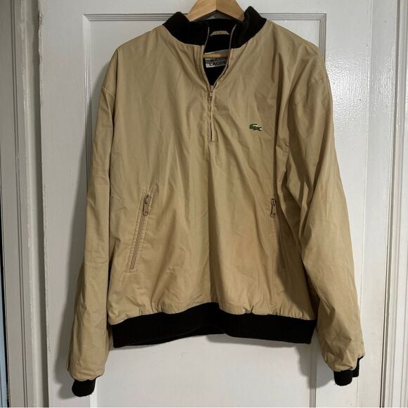 Lacoste Men's Tan bomber Jacket 1/4 zip vintage sz Large - Picture 1 of 15